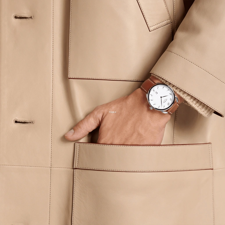 Hermès,Arceau 40mm,40mm,Stainless Steel,White,Quartz,Day,Sapphire,Crystal Glass,W055378WW00