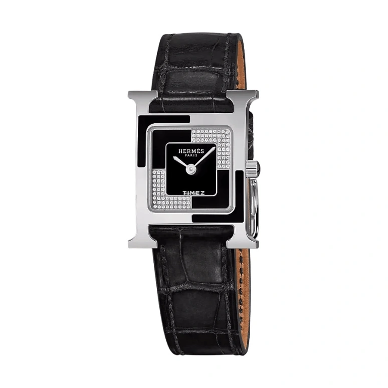 Hermès,Heure H 21x21mm,21x21mm,Stainless Steel,Black,Silver,Quartz,Sapphire,Square,W053242WW00