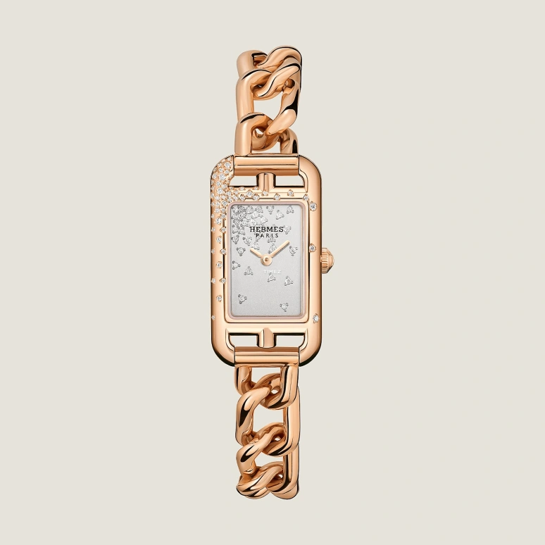 Hermès,Nantucket 29x17mm,29x17mm,Rose Gold,Grey,Quartz,Sapphire,Crystal Glass,Rectangular,W057485WW00