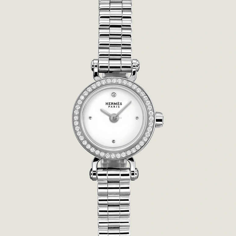 Hermès,Faubourg 15mm,15mm,White Gold,Smoky Coal,White,Quartz,Sapphire,Round,W049310WW00