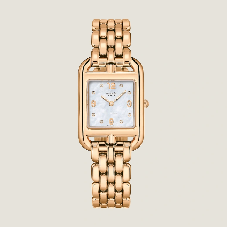Hermès,Cape Cod 31x23mm,31x23mm,Rose Gold,White,Quartz,Sapphire,Crystal Glass,Rectangular,W059549WW00