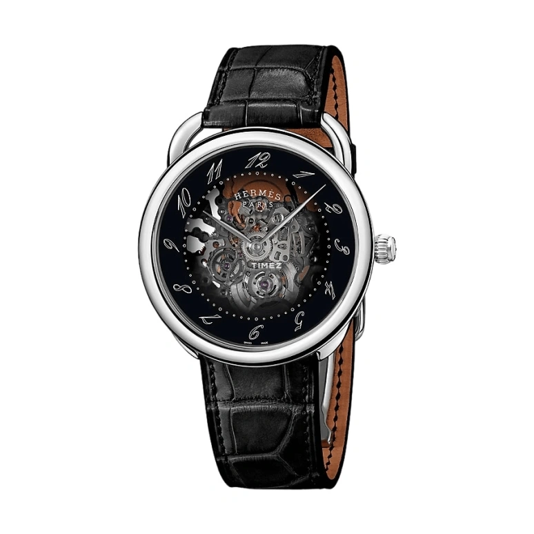 Hermès,Arceau 40mm,40mm,Stainless Steel,Black,Transparent,Quartz,Sapphire,Crystal Glass,Round,W049008WW00