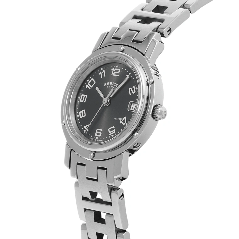 Hermès,Clipper 24mm,24mm,Stainless Steel,Black,Quartz,Day,Sapphire,Crystal Glass,CL4,CL4.210.230/3820