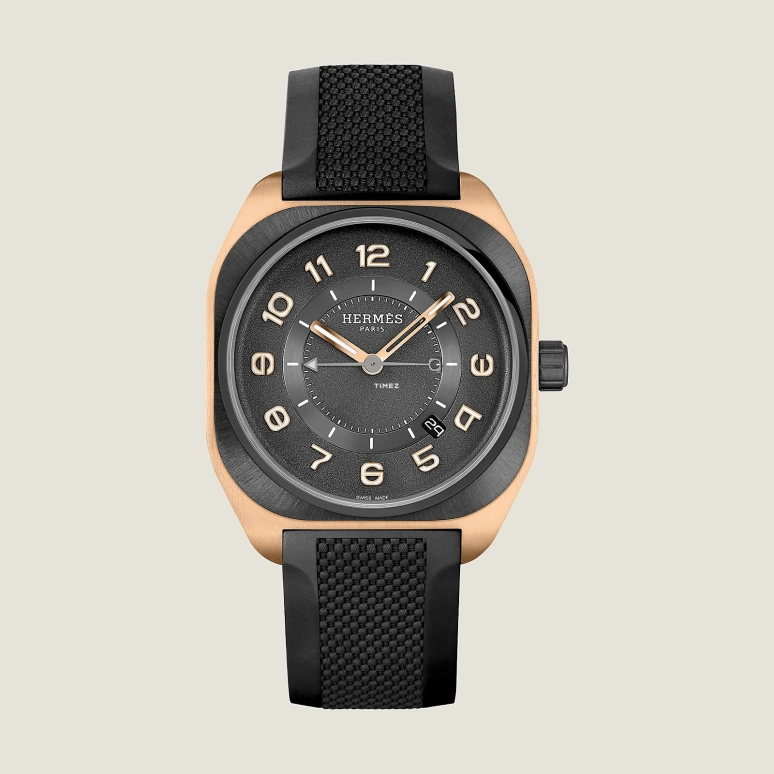 Hermès,H 42mm,42mm,Rose Gold,Ceramic,Black,Grey,Automatic,Day,50hours,W060124WW00