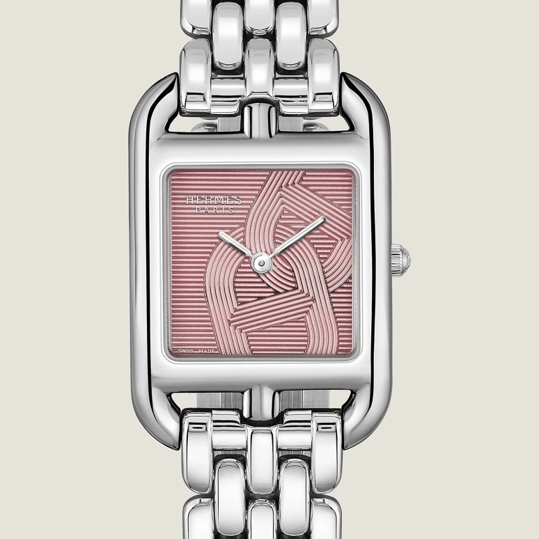 Hermès,Cape Cod 31x23mm,31x23mm,Stainless Steel,Pink,Quartz,Sapphire,Crystal Glass,Square,W059605WW00
