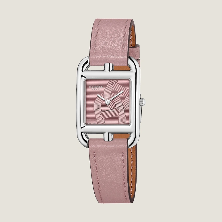 Hermès,Cape Cod 31x23mm,31x23mm,Stainless Steel,Pink,Quartz,Sapphire,Crystal Glass,Square,W060073WW00