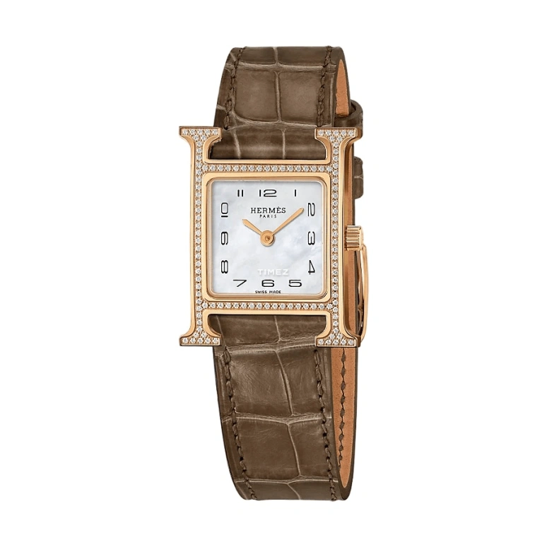 Hermès,Heure H 21x21mm,21x21mm,Rose Gold,Silver White,Quartz,Sapphire,Square,W053088WW00