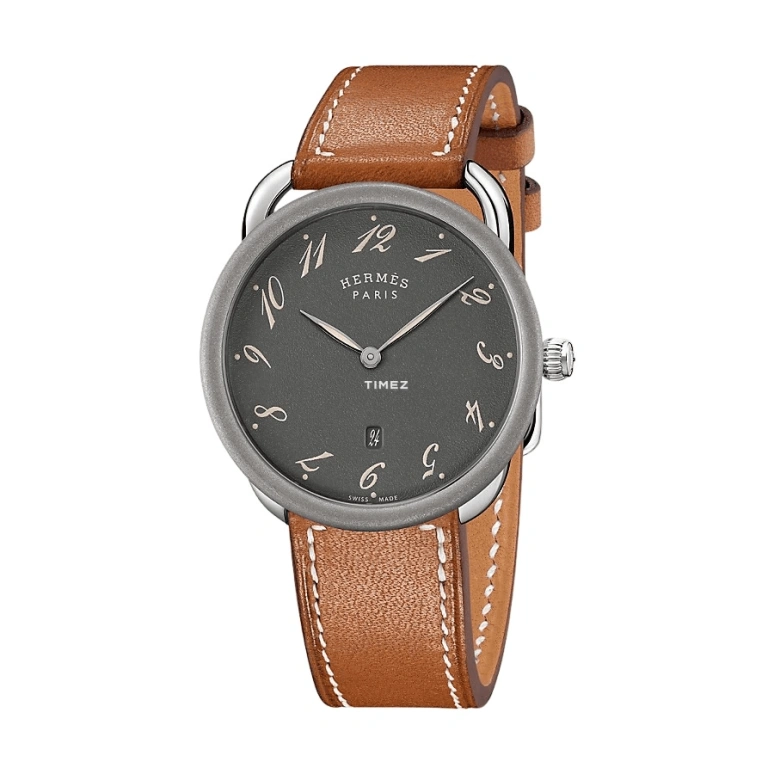 Hermès,Arceau 40mm,40mm,Stainless Steel,Titanium,Smoky Coal,Quartz,Day,Sapphire,W055638WW00