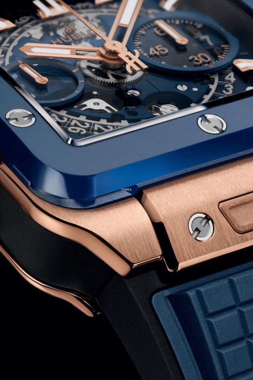 Hublot,Square Bang 42mm,42mm,KING GOLD,Ceramic,Blue,Automatic,Chronograph,Day,Flyback,821,821.OL.5180.RX
