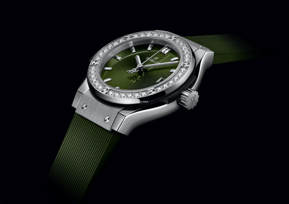 Hublot,Classic Fusion 29mm,29mm,Titanium Gold,Green,Quartz,Day,In-house Caliber,591,591.NX.8970.RX.1204