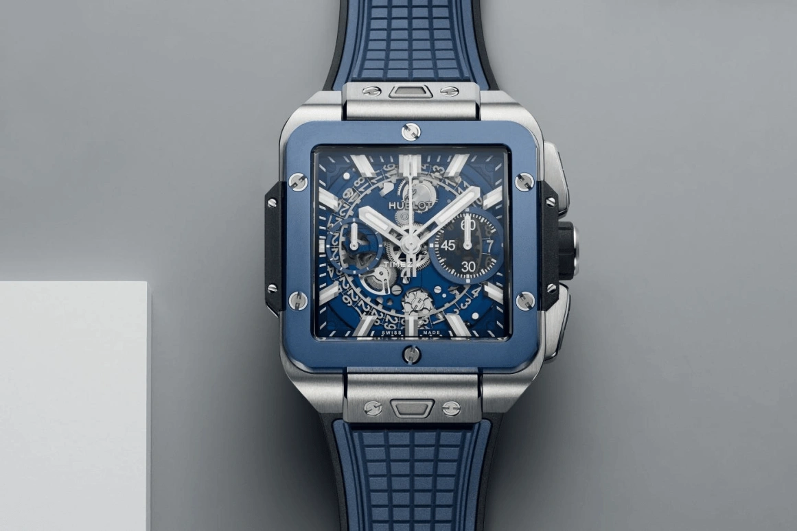 Hublot,Square Bang 42mm,42mm,Titanium,Blue,Automatic,Chronograph,Day,Flyback,821,821.NL.5170.RX