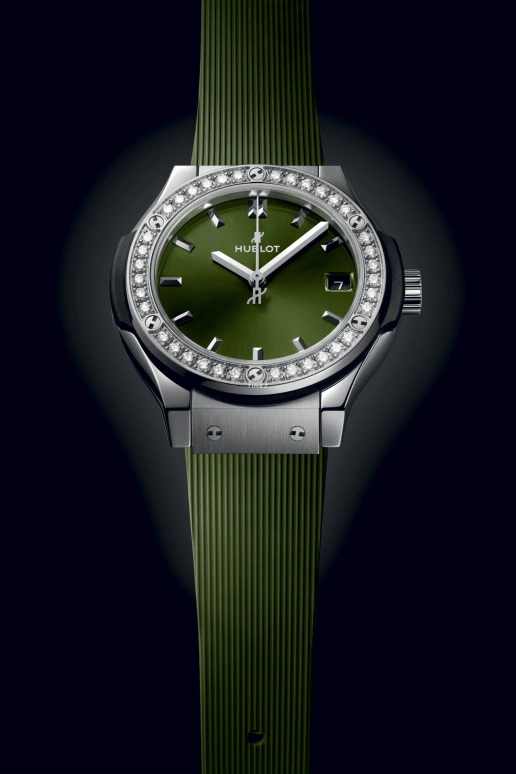 Hublot,Classic Fusion 33mm,33mm,Titanium,Green,Quartz,Day,In-house Caliber,581,581.NX.8970.RX.1104
