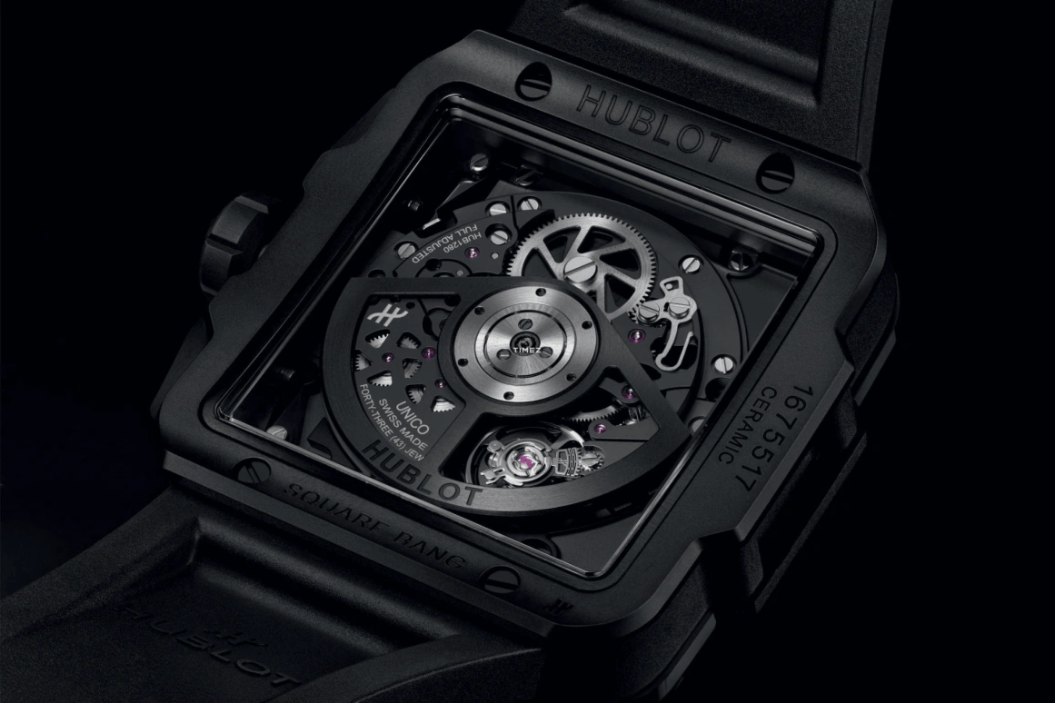 Hublot,Square Bang 42mm,42mm,Ceramic,Magic Gold,Black,Skeleton,Automatic,Chronograph,Day,Flyback,Column Wheel,72hours,In-house Caliber,821,821.CM.0130.RX