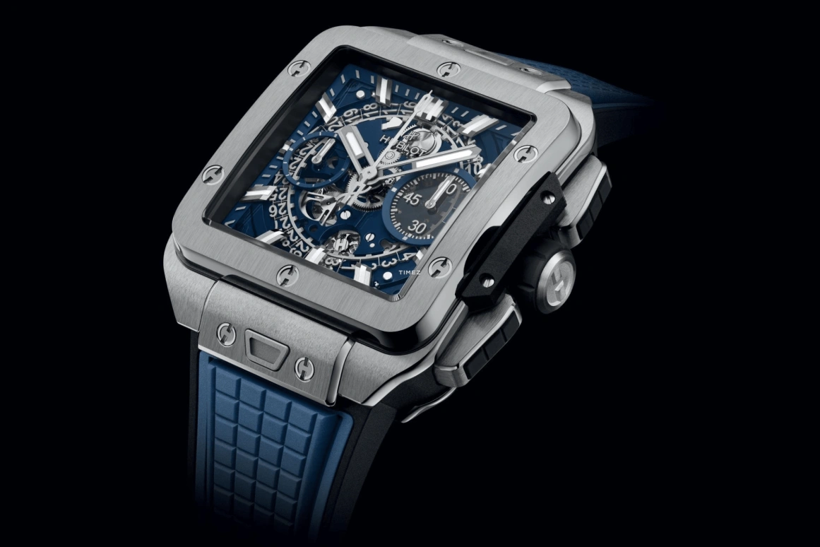 Hublot,Square Bang 42mm,42mm,Titanium,Blue,Grey,Automatic,Chronograph,Day,Flyback,821,821.NX.5170.RX