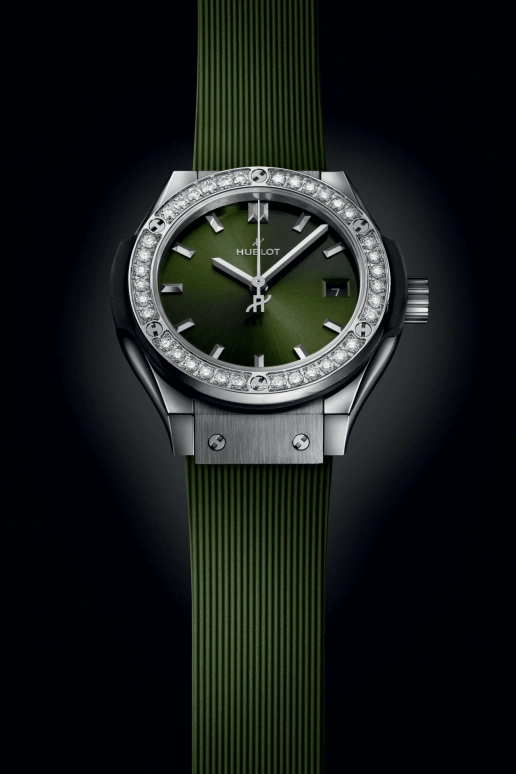 Hublot,Classic Fusion 29mm,29mm,Titanium Gold,Green,Quartz,Day,In-house Caliber,591,591.NX.8970.RX.1204