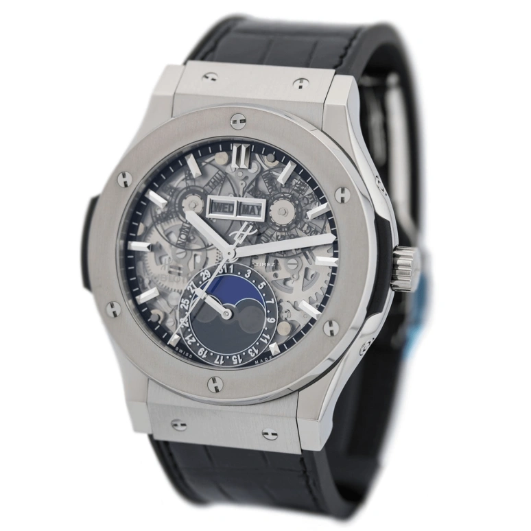 Hublot,Classic Fusion 45mm,45mm,Titanium Gold,Skeleton,Automatic,Moonphase,Month,Date,Day,42hours,In-house Caliber,517,517.NX.0170.LR