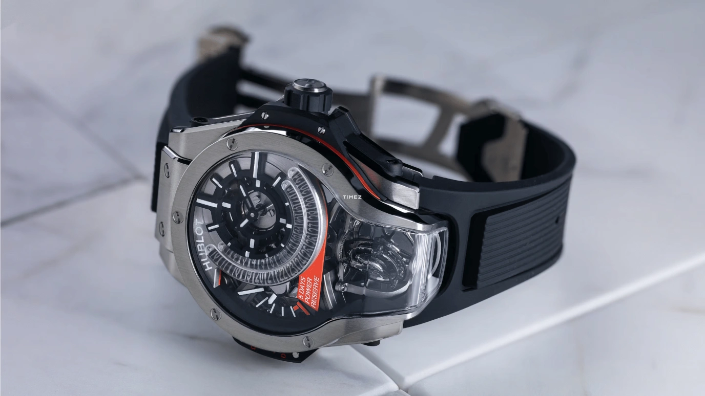 Hublot,MP 49mm,49mm,Aluminium,Titanium Gold,Luminous,White,Black,Red,Handwound,Day,Power Reserve Indicator,Tourbillon,909,909.NX.1120.RX