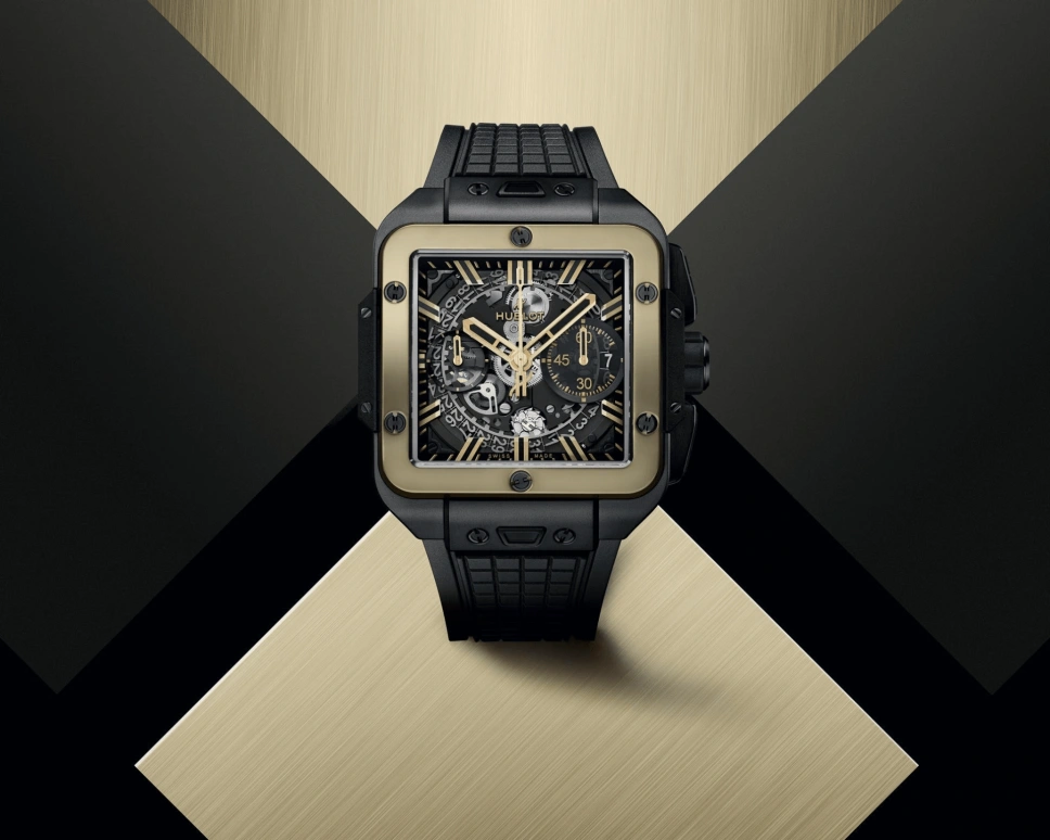 Hublot,Square Bang 42mm,42mm,Ceramic,Magic Gold,Black,Skeleton,Automatic,Chronograph,Day,Flyback,Column Wheel,72hours,In-house Caliber,821,821.CM.0130.RX
