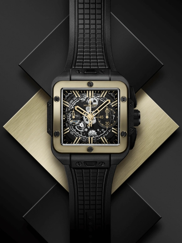 Hublot,Square Bang 42mm,42mm,Ceramic,Magic Gold,Black,Skeleton,Automatic,Chronograph,Day,Flyback,Column Wheel,72hours,In-house Caliber,821,821.CM.0130.RX