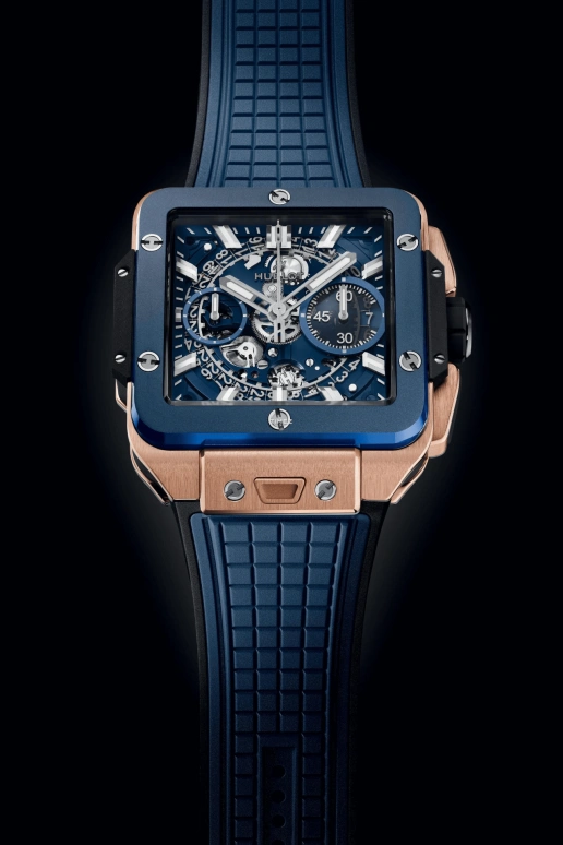 Hublot,Square Bang 42mm,42mm,KING GOLD,Ceramic,Blue,Automatic,Chronograph,Day,Flyback,821,821.OL.5180.RX
