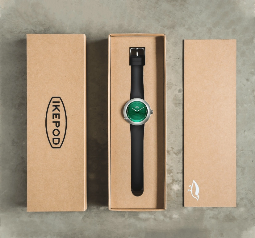 Ikepod,Duopod 42mm,42mm,Stainless Steel,Green,Quartz,Round,Silver,D002SILB