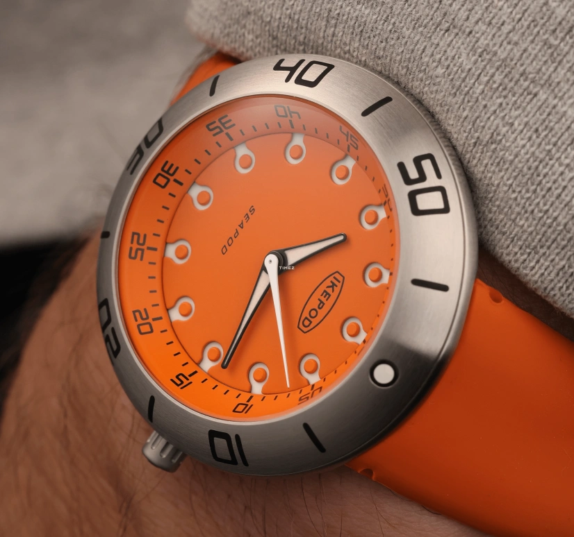 Ikepod,Seapod 46mm,46mm,Stainless Steel,Orange,Automatic,Sapphire,Crystal Glass,Round,S030