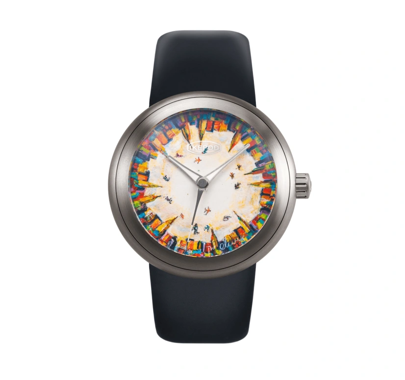 Ikepod,Horopod 44mm,44mm,Titanium,Multi-Color,Automatic,Round,Titanium Gray,Skaters In The Sky hand