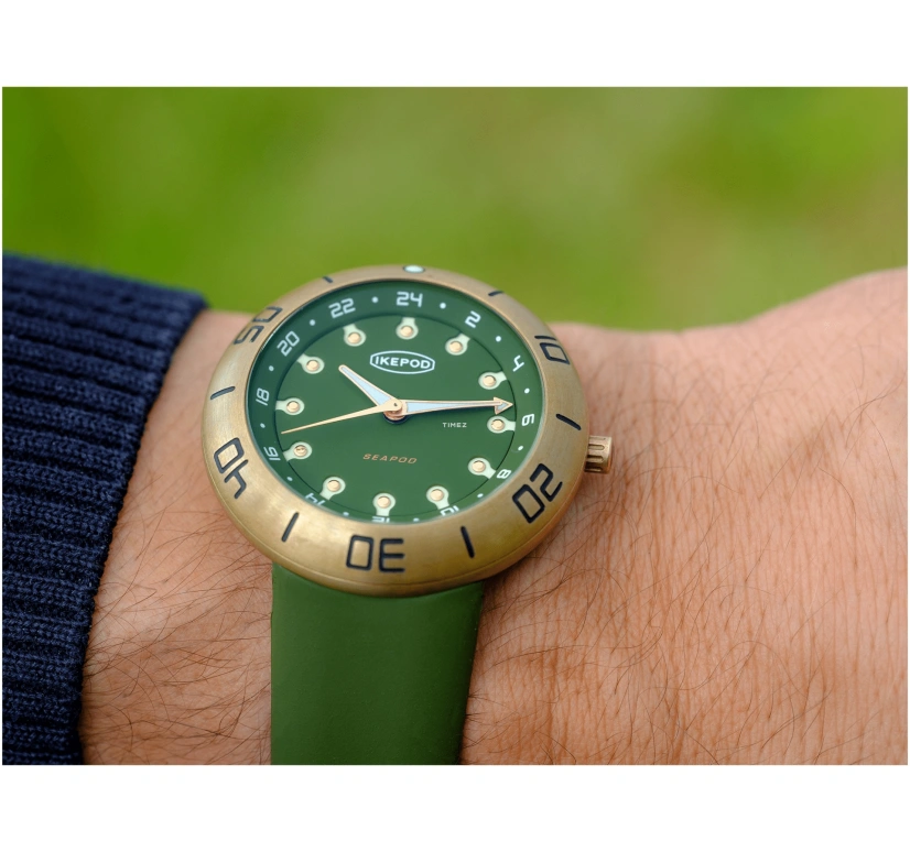 Ikepod,Seapod 46mm,46mm,Bronze,Green,Automatic,Dule Time,Sapphire,Crystal Glass,S006,S006-SI-LV