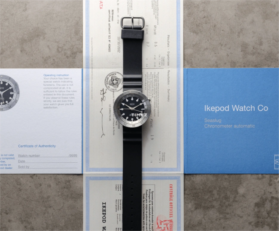 Ikepod,Seaslug 39mm,39mm,Stainless Steel,Black,Automatic,Day,Dule Time,S01d