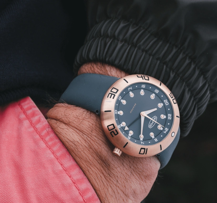 Ikepod,Seapod 46mm,46mm,Bronze,Grey,Automatic,Dule Time,Sapphire,Crystal Glass,S004,S004-SI-LG