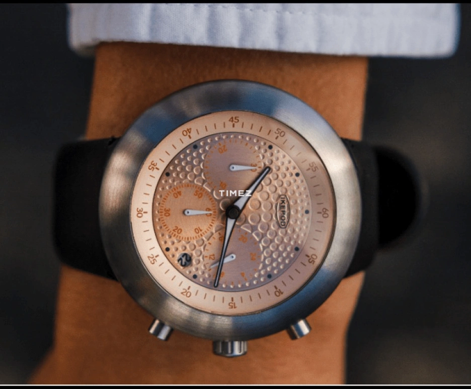 Ikepod,Chronopod 44mm,44mm,Stainless Steel,Rose Gold,Quartz,Chronograph,Day,C003,C003-SI-LB