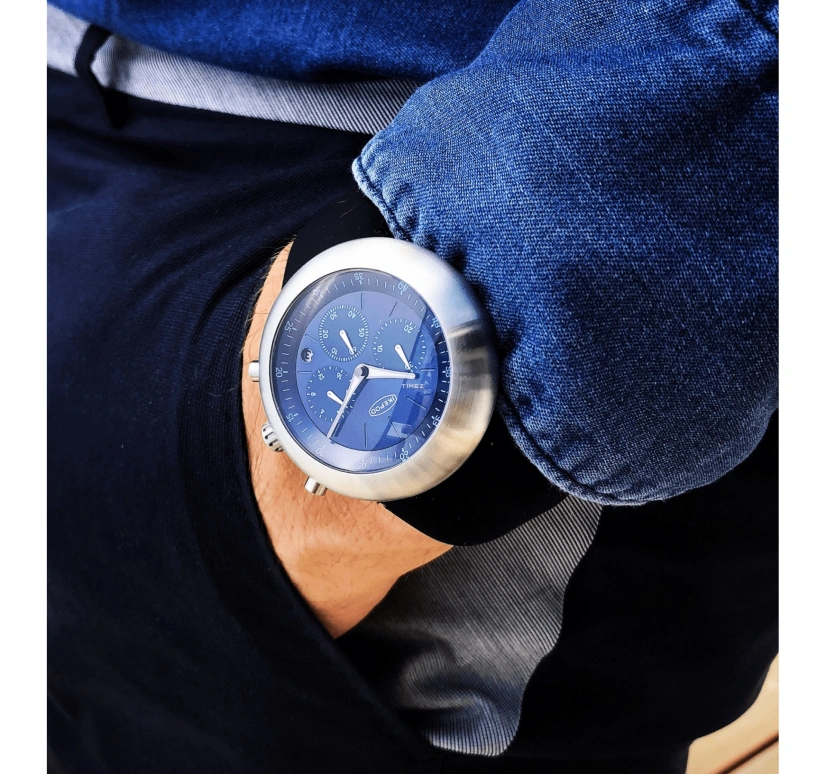 Ikepod,Chronopod 44mm,44mm,Stainless Steel,Blue,Quartz,Chronograph,Day,C006,C006-SI-LB