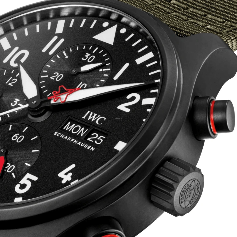 IWC,Pilot 44.50mm,44.50mm,Ceramic,Black,Automatic,Chronograph,Day,Anti-magnetic,Column Wheel,48hours,In-house Caliber,IW389104