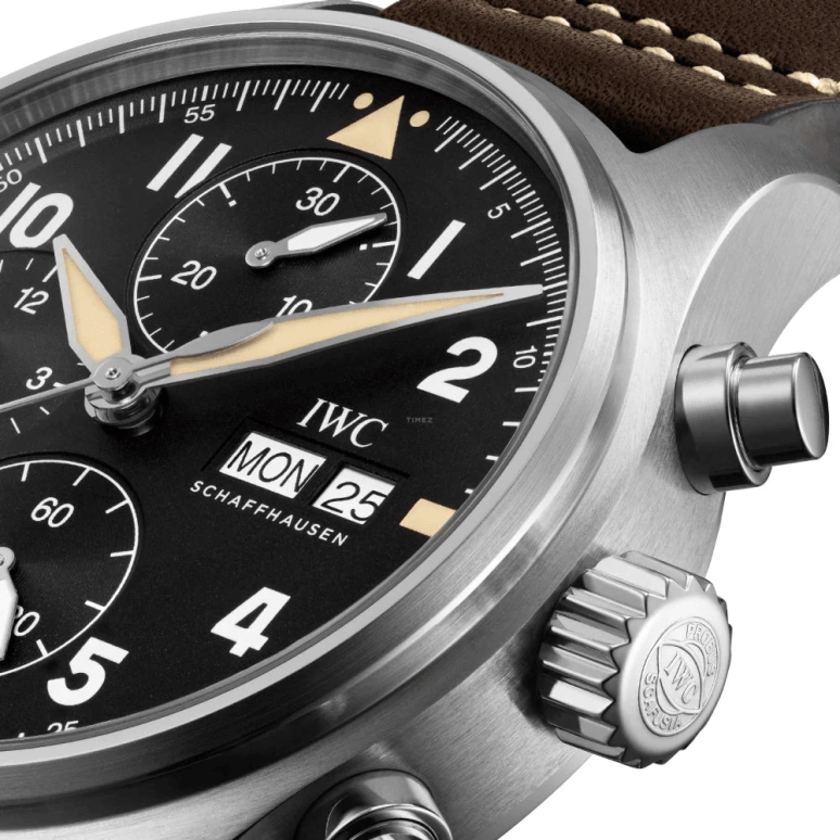 IWC,Pilot 41.10mm,41.10mm,Stainless Steel,Black,Automatic,Chronograph,Date,Day,Anti-magnetic,48hours,In-house Caliber,IW387903