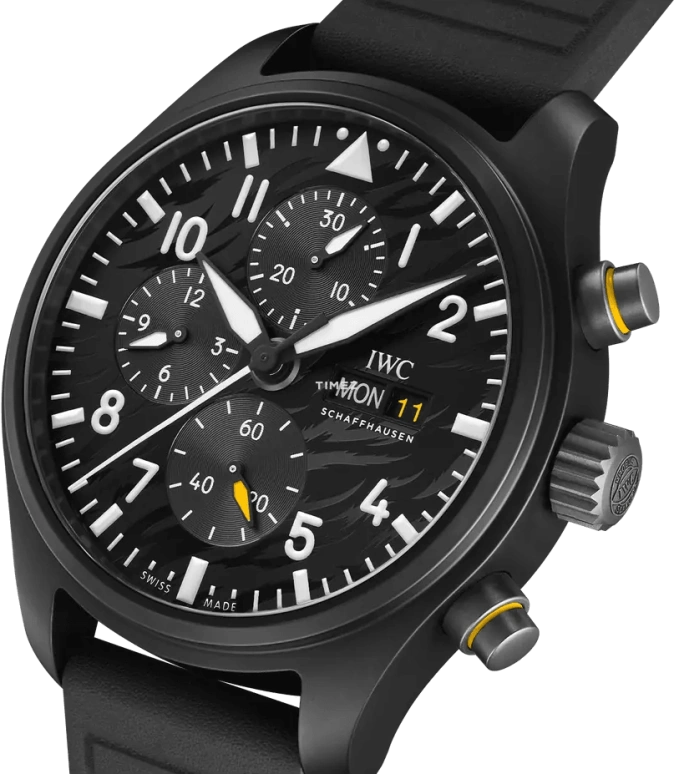 IWC,Pilot 44.50mm,44.50mm,Ceramic,Black,Automatic,Chronograph,Date,Day,Anti-magnetic,48hours,In-house Caliber,IW389112