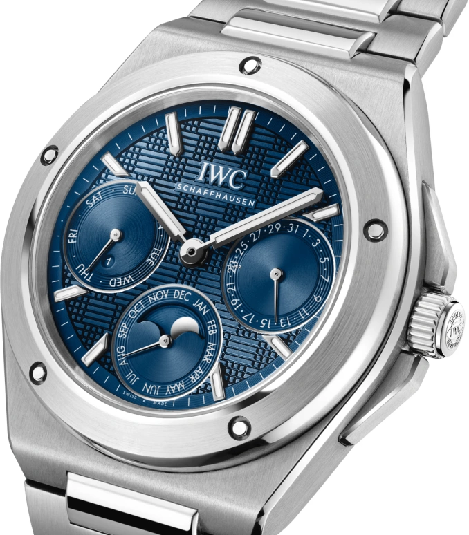 IWC,Ingenieur 41.60mm,41.60mm,Stainless Steel,Blue,Automatic,Moonphase,Perpetual Calendar,Month,Date,In-house Caliber,Sapphire,IW344903