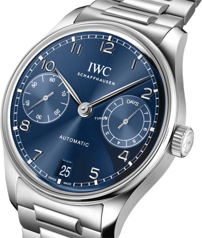IWC,Portugieser 42.40mm,42.40mm,Stainless Steel,Blue,Automatic,Day,Power Reserve Indicator,IW501704