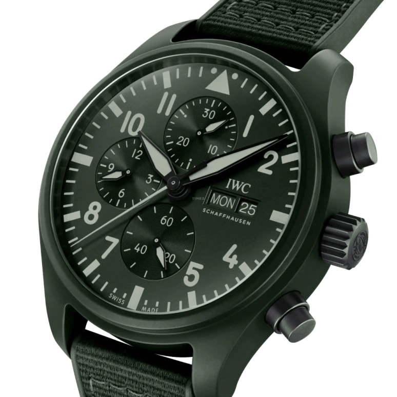 IWC,Pilot 44.50mm,44.50mm,Ceramic,Ceratanium,Green,Automatic,Chronograph,Date,Day,Anti-magnetic,48hours,In-house Caliber,IW389106