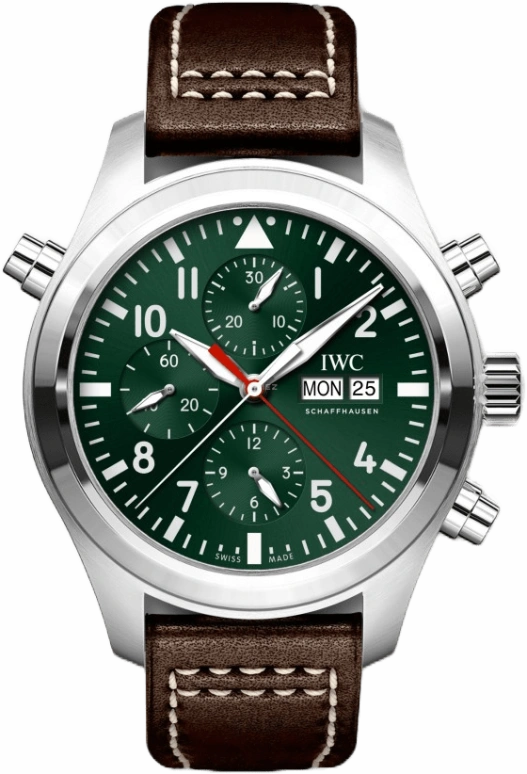 IWC,Pilot 44mm,44mm,Stainless Steel,Green,Automatic,Chronograph,Date,Day,Rattrapante,44hours,In-house Caliber,IW371812