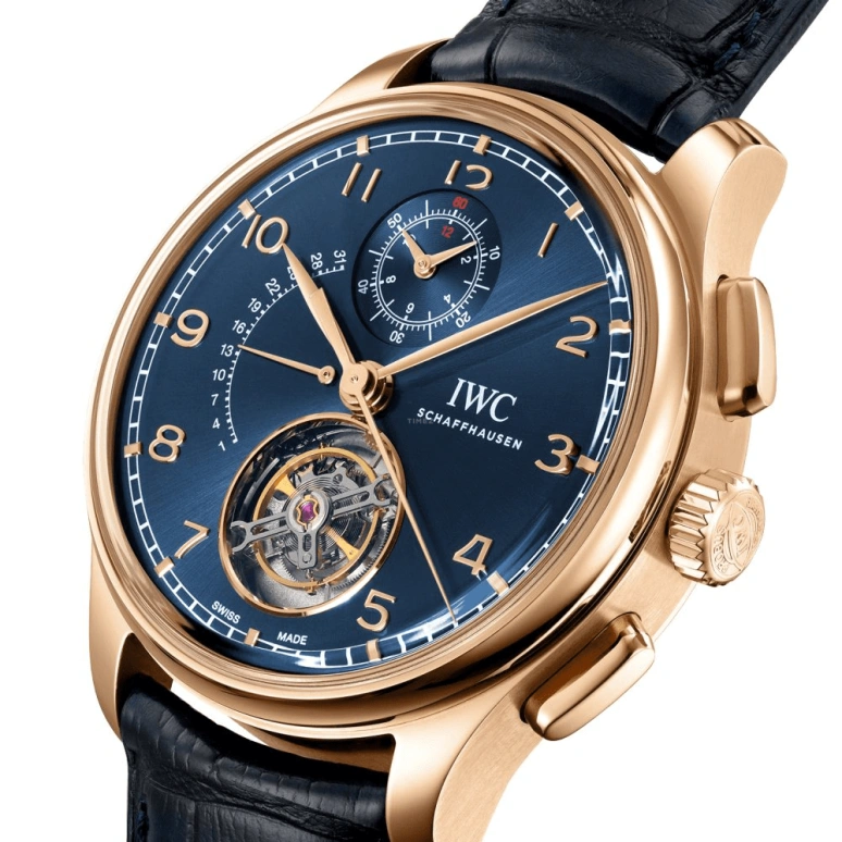 IWC,Portugieser 44mm,44mm,Armor Gold,Blue,Automatic,Chronograph,Day,Tourbillon,Flyback,68hours,In-house Caliber,IW394005