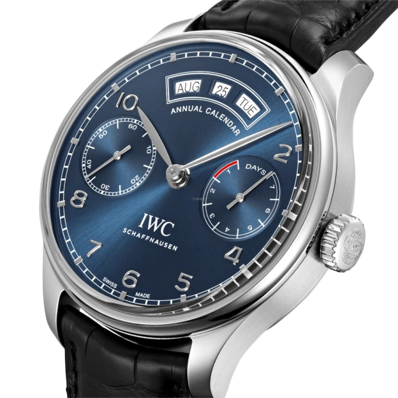 IWC,Portugieser 44.20mm,44.20mm,Stainless Steel,Blue,Automatic,Annual Calendar,Month,Date,Day,168hours,In-house Caliber,IW503502