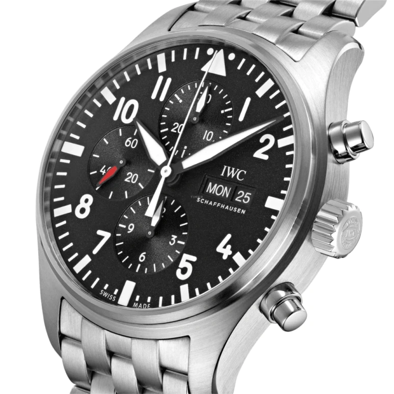 IWC,Pilot 43mm,43mm,Stainless Steel,Black,Automatic,Chronograph,Date,Day,Anti-magnetic,44hours,In-house Caliber,IW377710