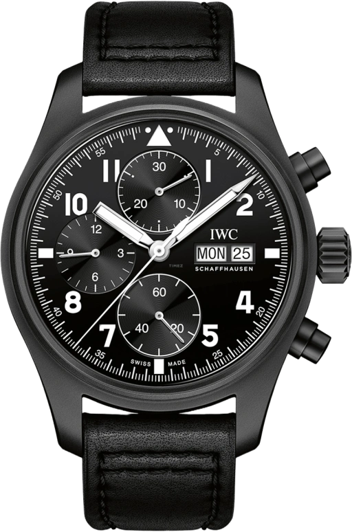 IWC,Pilot 41.50mm,41.50mm,Ceratanium,Black,Automatic,Chronograph,Date,Day,Anti-magnetic,48hours,In-house Caliber,IW387905