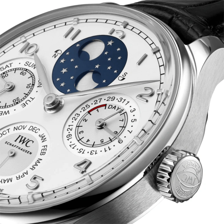 IWC,Portugieser 44.20mm,44.20mm,Platinum,Silver,Automatic,Moonphase,Perpetual Calendar,Month,Date,168hours,In-house Caliber,IW503406
