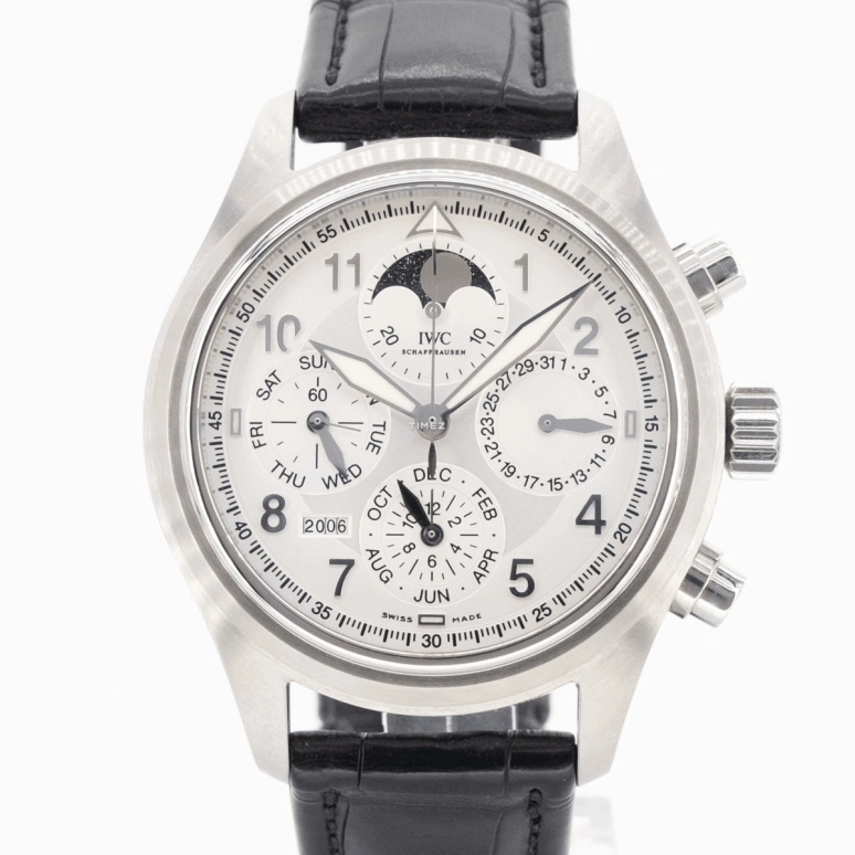 IWC,Pilot 42mm,42mm,Stainless Steel,Silver,Automatic,Chronograph,Moonphase,Perpetual Calendar,Month,44hours,In-house Caliber,IW375705
