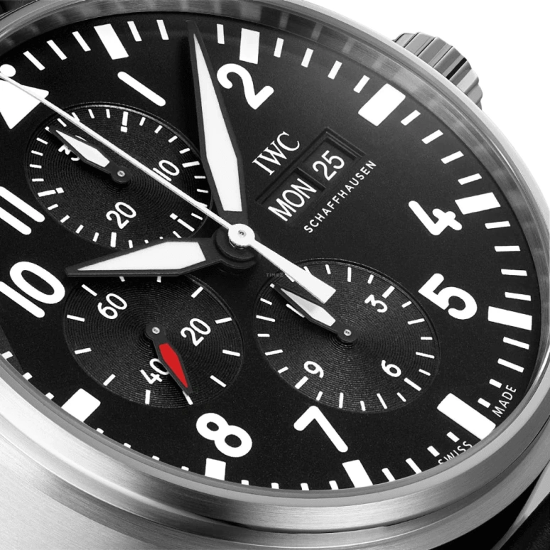 IWC,Pilot 43mm,43mm,Stainless Steel,Black,Automatic,Chronograph,Date,Day,Anti-magnetic,44hours,In-house Caliber,IW377709
