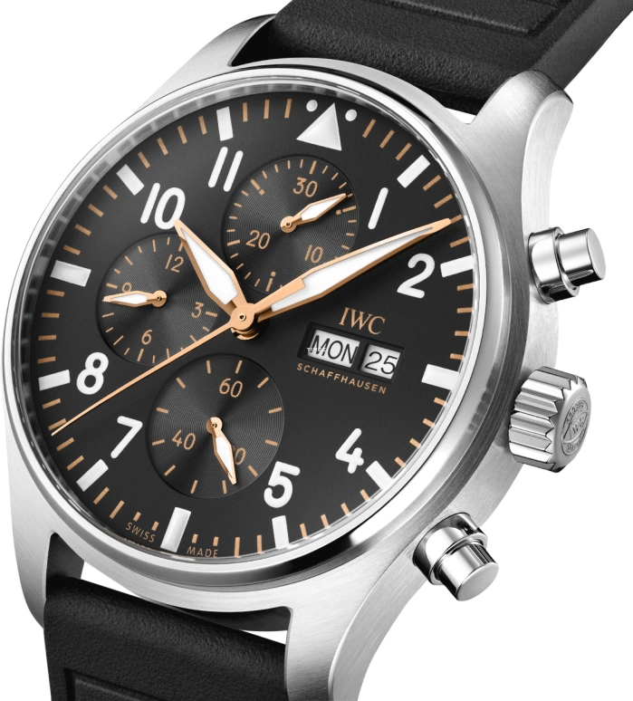 IWC,Pilot 43mm,43mm,Stainless Steel,Black,Automatic,Chronograph,Date,Day,IW378009