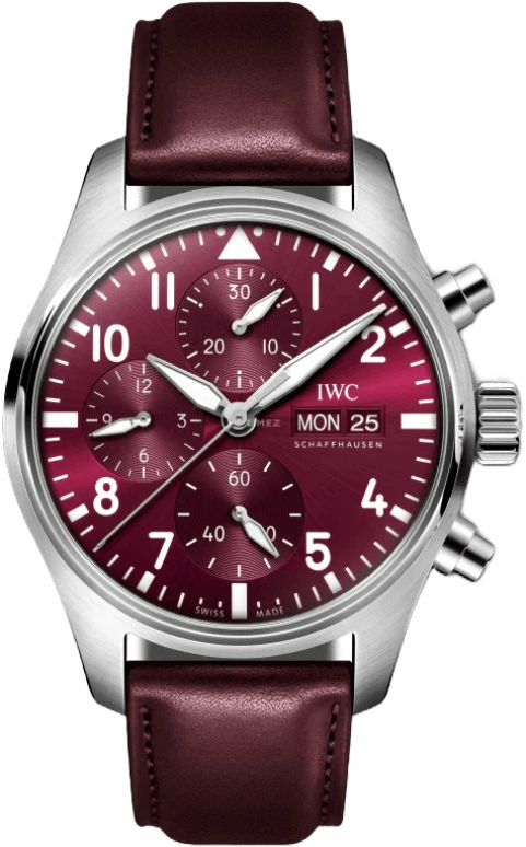 IWC,Pilot 41mm,41mm,Stainless Steel,Red,Automatic,Chronograph,Date,Day,Column Wheel,46hours,In-house Caliber,IW388107