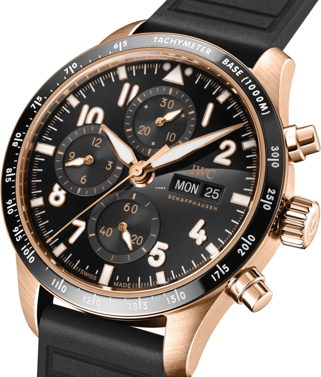IWC,Pilot 41mm,41mm,Red Gold,Black,Automatic,Chronograph,Date,Day,IW388309