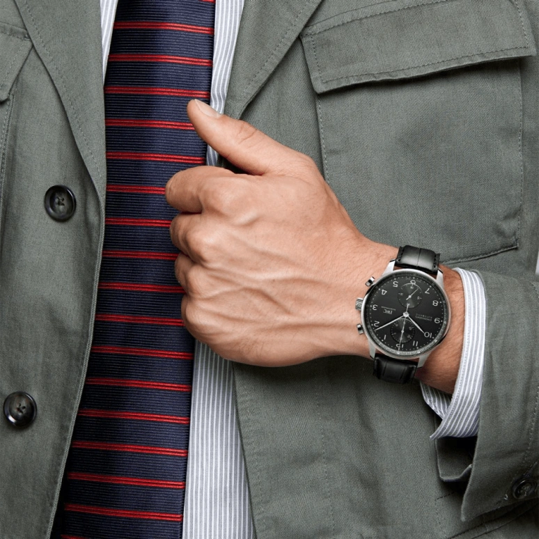 IWC,Portugieser 41mm,41mm,Stainless Steel,Black,Automatic,Chronograph,Column Wheel,IW371609